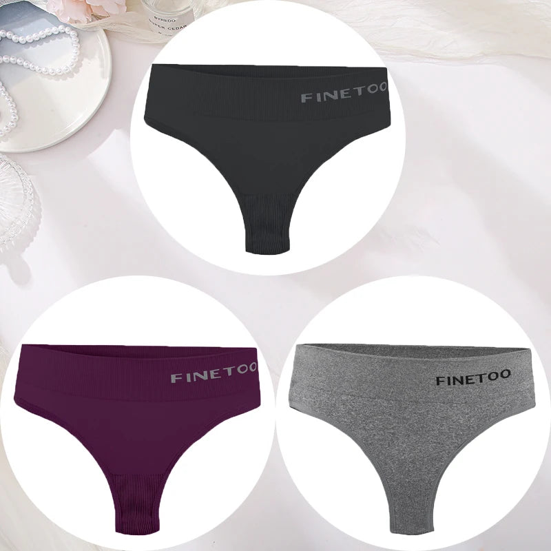3PCS/Set Women's Panties Sexy Underwear FINETOO Large Size Thong Women Seamless Panties High Waist Girls Thongs M-2XL
