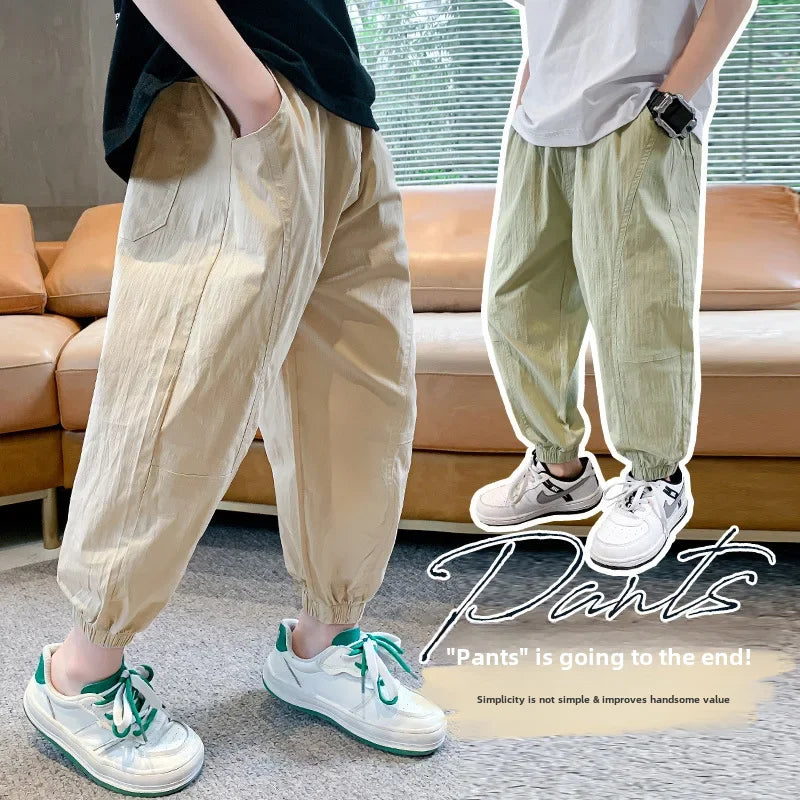 Children's Cotton Linen Mosquito Repellent Pants Summer New Style Casual Sports Trousers For Boys Age 9 To 14