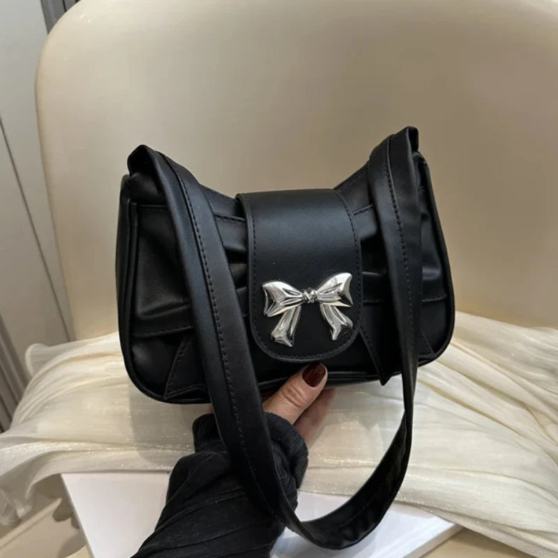 PU Leather Trendy Bow Shoulder Bag Handbag Casual Underarm Bag Daily Commuting Bags Lady Banquet Bag Business Women's Bags