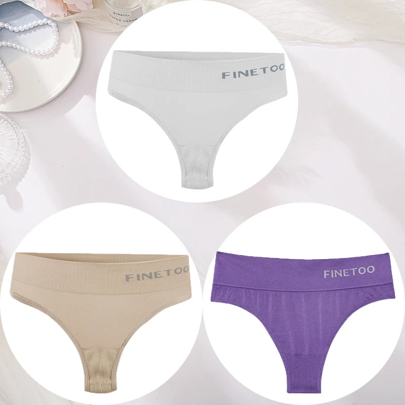 3PCS/Set Women's Panties Sexy Underwear FINETOO Large Size Thong Women Seamless Panties High Waist Girls Thongs M-2XL