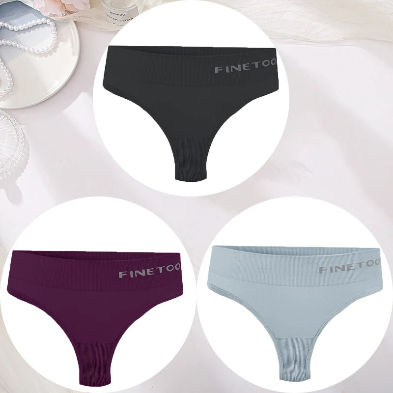 3PCS/Set Women's Panties Sexy Underwear FINETOO Large Size Thong Women Seamless Panties High Waist Girls Thongs M-2XL