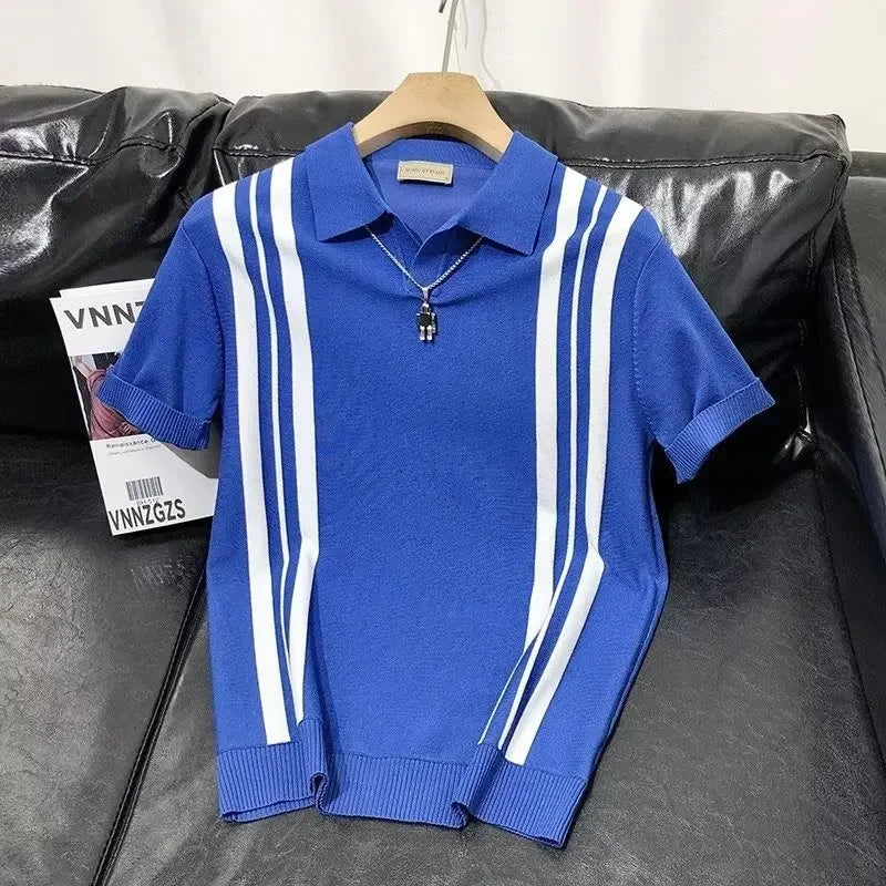 Trendy Striped Polo Shirt For Men Casual Loose Fit Short Sleeves Summer Japanese Style 2023 New Arrival Youth Fashion