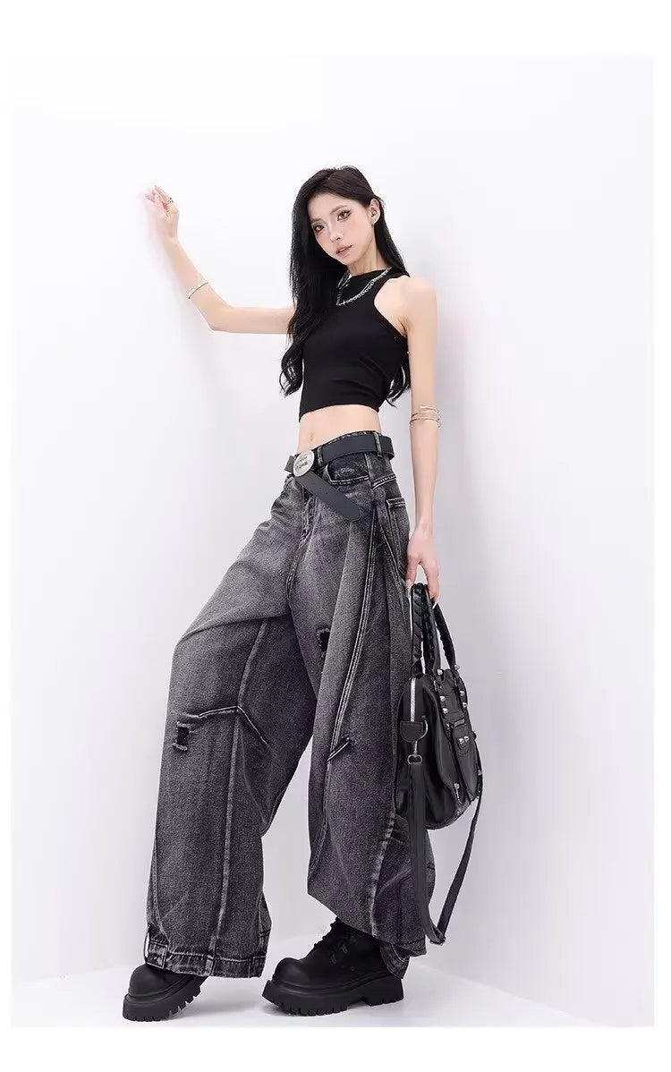 Design-sensual Wide-leg Jeans for Women in Spring and Autumn New Style High Waist Loose and Slimming Floor Baggy Women's