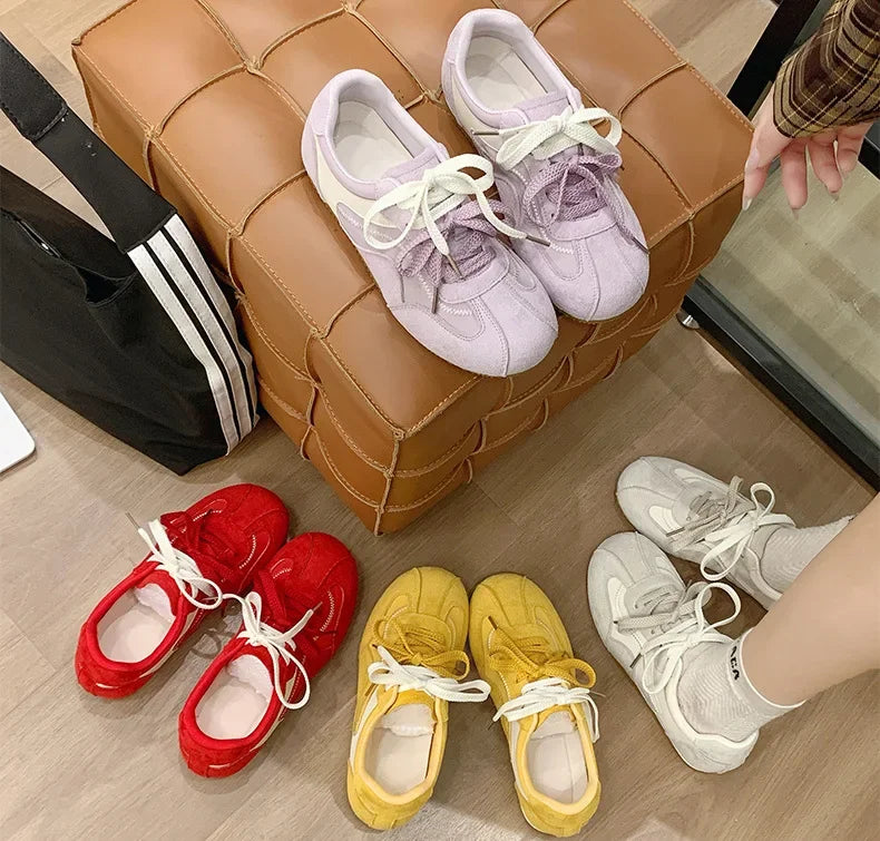 Women's Spring Summer Breathable Flat Casual Deqin Shoes Versatile Slip-On Flats Comfortable Polyurethane Outsole Striped Patter