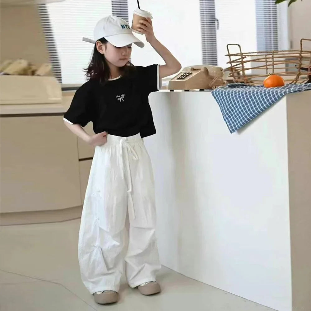 Girls Mosquito-Resistant Pants Summer New Style Dopaamine Color Butterfly Knot Lightweight Paratrooper Pants Thin Long Trousers