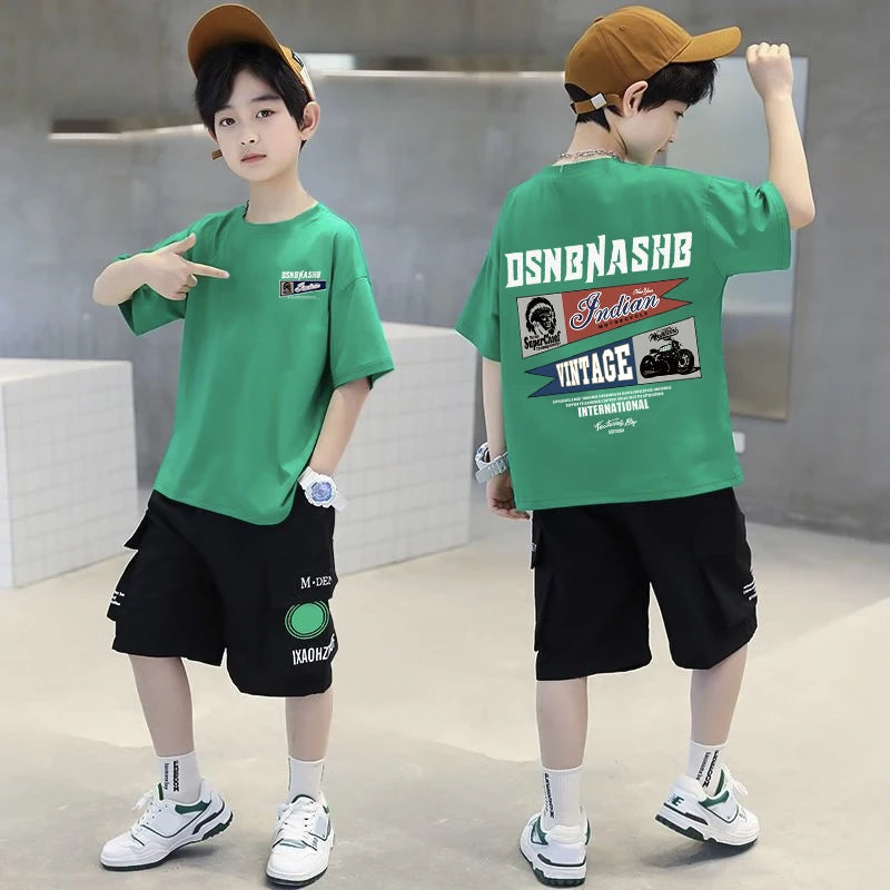 American Vintage Boys Short Sleeve Shirts Summer Boys Tees Casual 100%Cotton Children Tops Kids Clothes Printed Graphic T-shirt