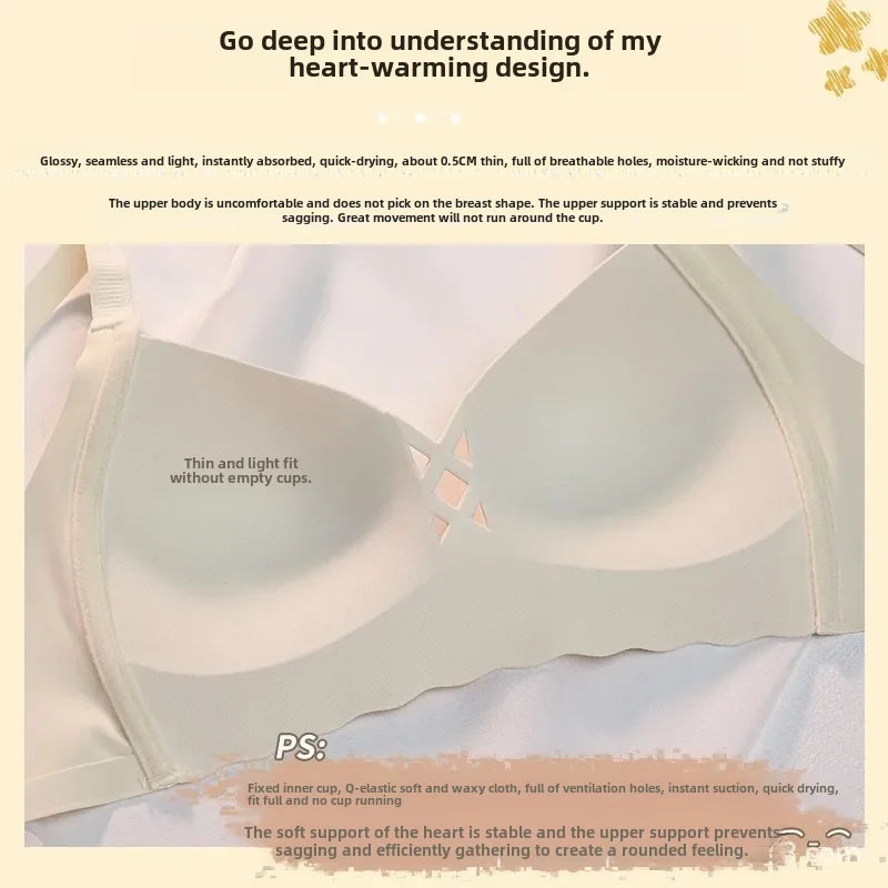 Comfortable Summer Thin Bra Women's Wireless Bandeau Top Supportive Gathered Uppermost Seamless Bra Prevents Sagging