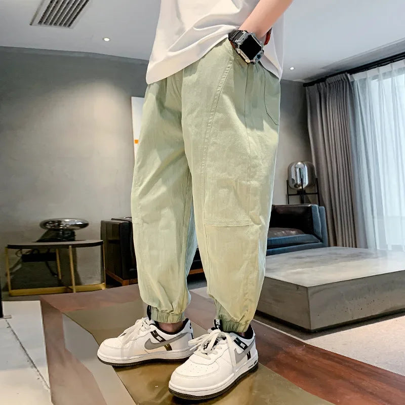 Children's Cotton Linen Mosquito Repellent Pants Summer New Style Casual Sports Trousers For Boys Age 9 To 14