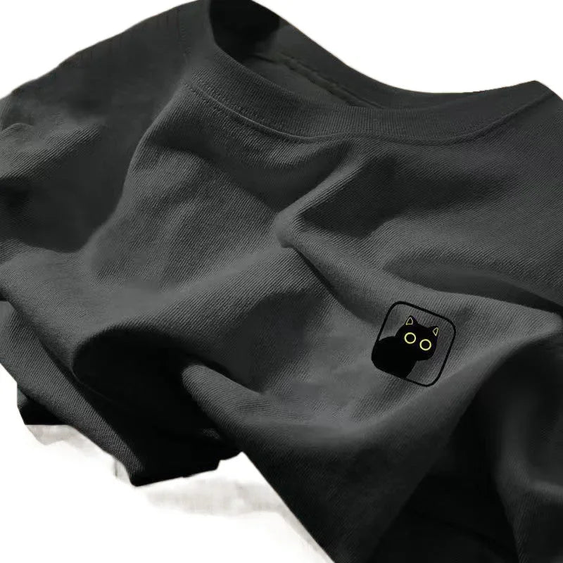 Round Neck Loose-fit Cotton T-shirt For Men Pure Trendy Brand Sports Apparel White Top Casual Couple Clothing Short Sleeves