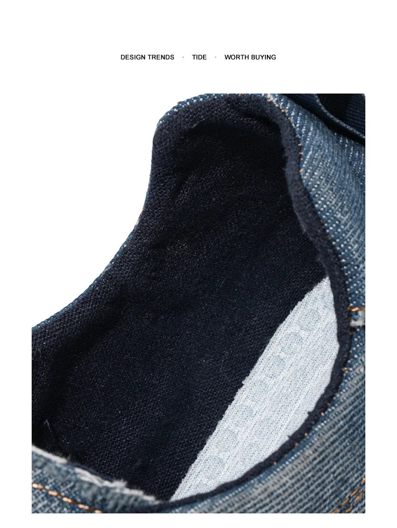 New streetwear denim sneakers men's fashion tied up runway shoes male canvas sneakers hip-hop shoes large size 47 48 boy trainer