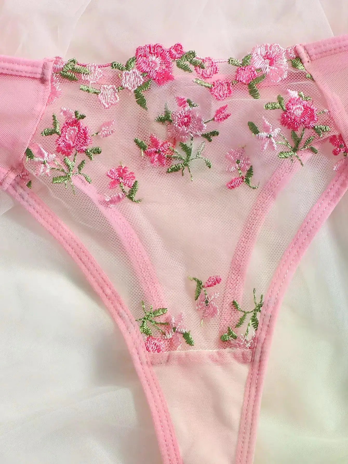 Transperant Lingerie Set Women Mesh Net Sexi Lenceria Sensual Mujer Bra Sets Embroidery Floral Underwired