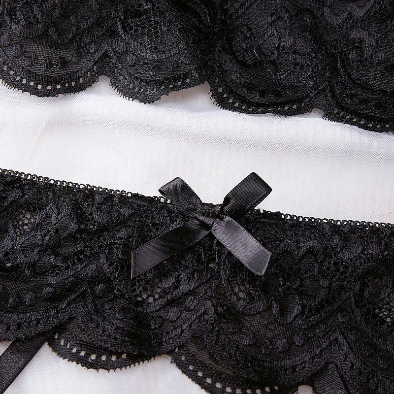 Fancy Erotic 3 Piece Luxury Underwear Erotic Lingerie Women Bra And Panty Garter Set Transparent Lace Bra Exotic Sets Sexy Kit