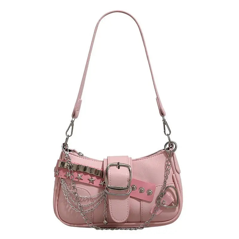 Fashion Hot Girls Square Shoulder Bags Retro Rivet Star Women's Underarm Bag Sweet Pu Leather Female Chain Handbags Pink Purse