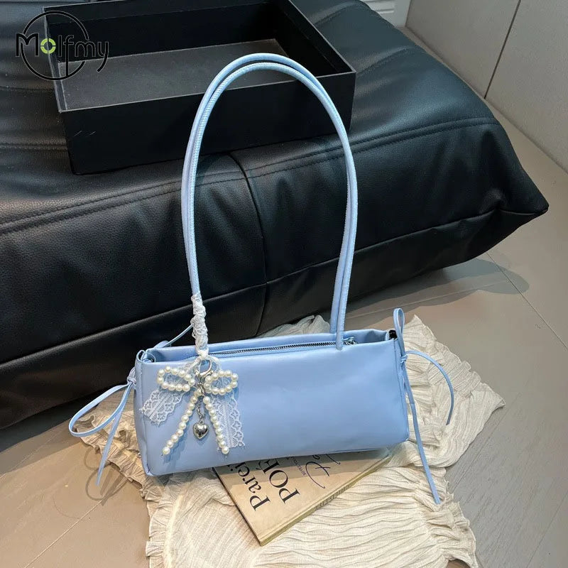 Underarm Bags Women Casual Tote Handbag Bow Shoulder Bag for Women Luxury Designer Handbags Branded Fashion Totes with Pendant