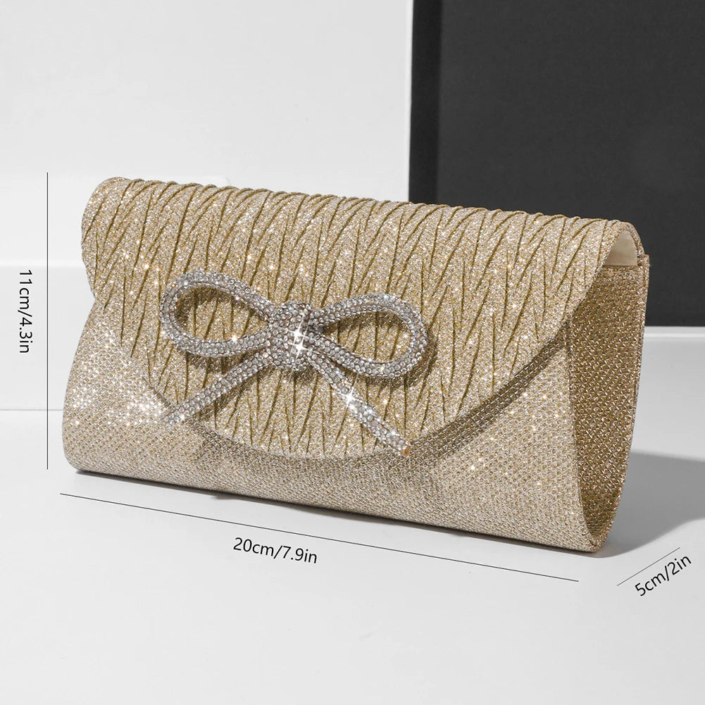 Women Elegant Evening Handbag Shiny Crystal Bow Flap Clutch Purse Envelope Dinner Evening Clutch Bags Wedding Party Prom Purse
