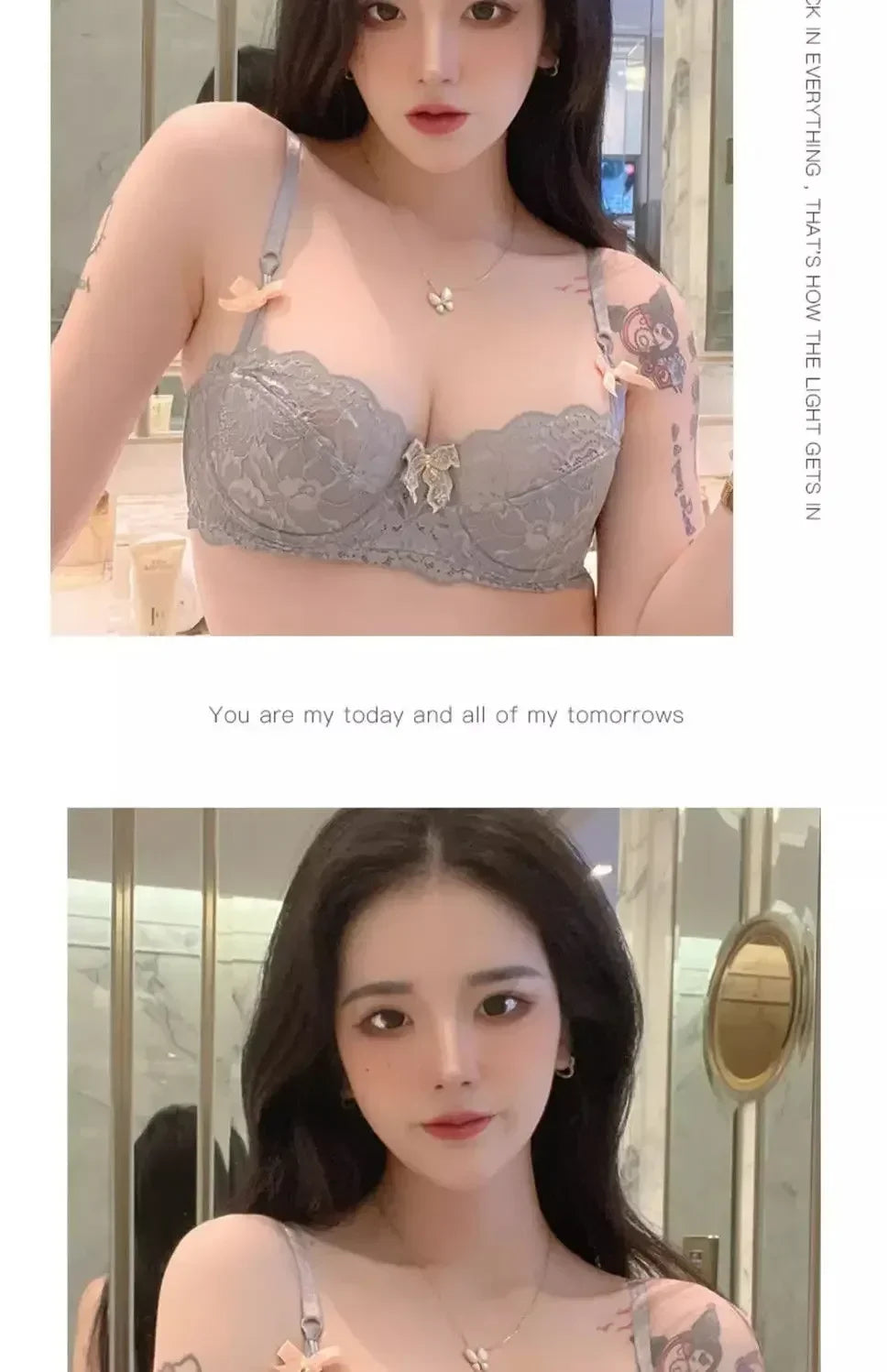 MOYISU Rabbit Ear AB Cup Pure Desire Girl Bra Set | Pull-up Bra with Bow | Breathable French lace Bra | Anti-slip Cup Date Night