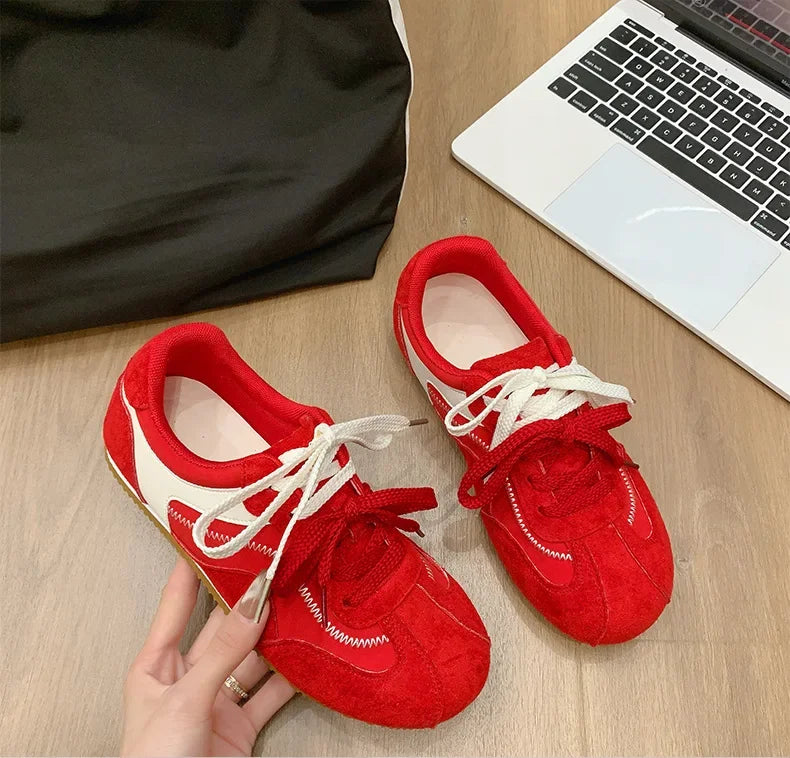 Women's Spring Summer Breathable Flat Casual Deqin Shoes Versatile Slip-On Flats Comfortable Polyurethane Outsole Striped Patter