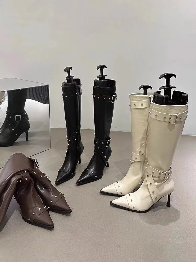 New Style Thin High Heel Women Boots 2024 Pointed Toe Women's High Tube Thinner-looked High Heel Long Boots Zip Boots Mujer