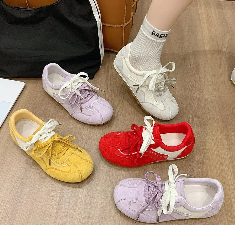 Women's Spring Summer Breathable Flat Casual Deqin Shoes Versatile Slip-On Flats Comfortable Polyurethane Outsole Striped Patter