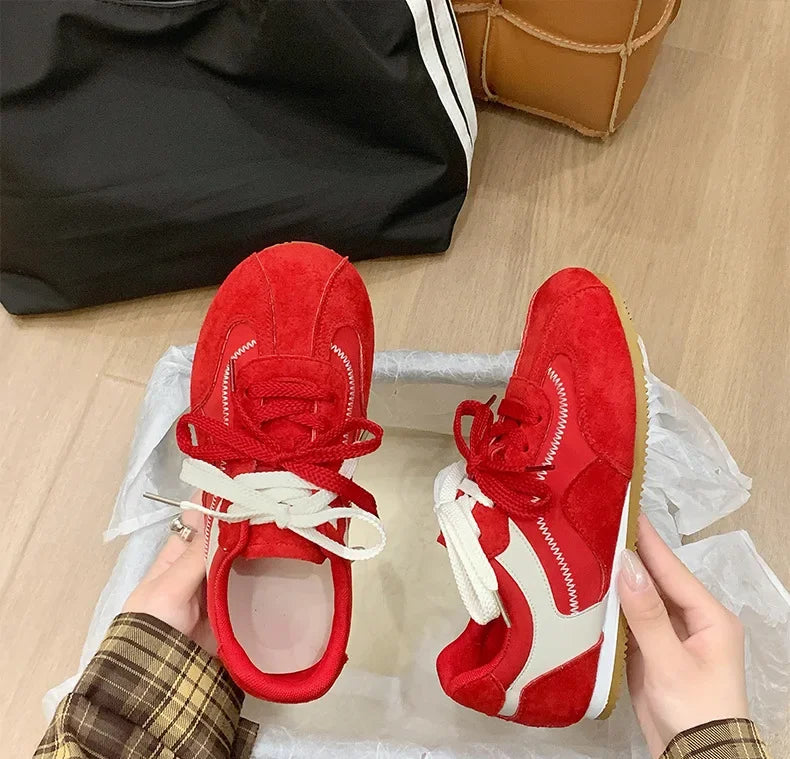 Women's Spring Summer Breathable Flat Casual Deqin Shoes Versatile Slip-On Flats Comfortable Polyurethane Outsole Striped Patter