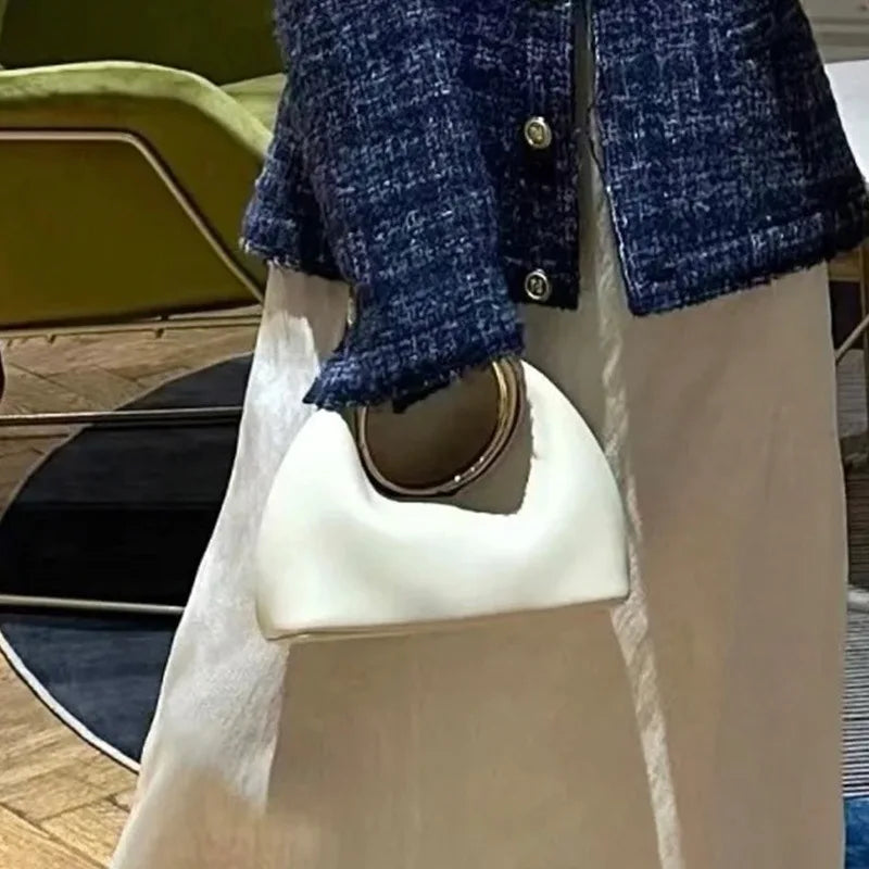 High Quality Women's Clutch Evening Purse Elegant Top-handle Moon Hobo Handbag Shoulder Crossbody Vegan Leather Bag for Party