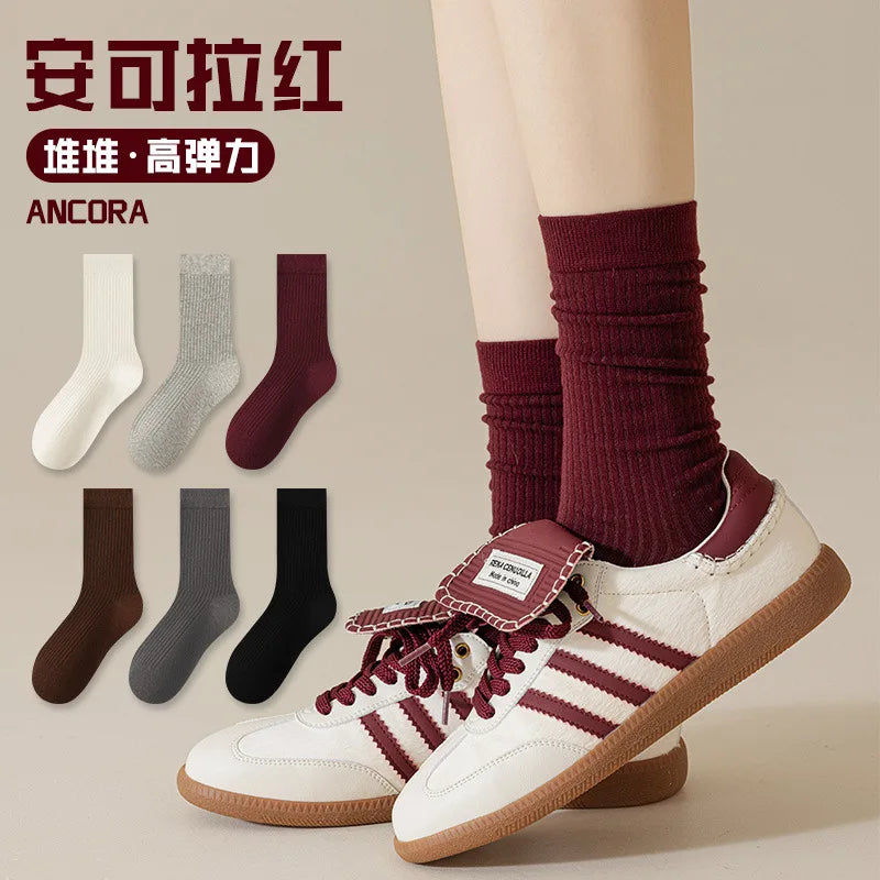 Women's Ankola Red Socks Autumn and Spring Cotton Trendy Japanese Style Middle Tube Socks Pile Socks