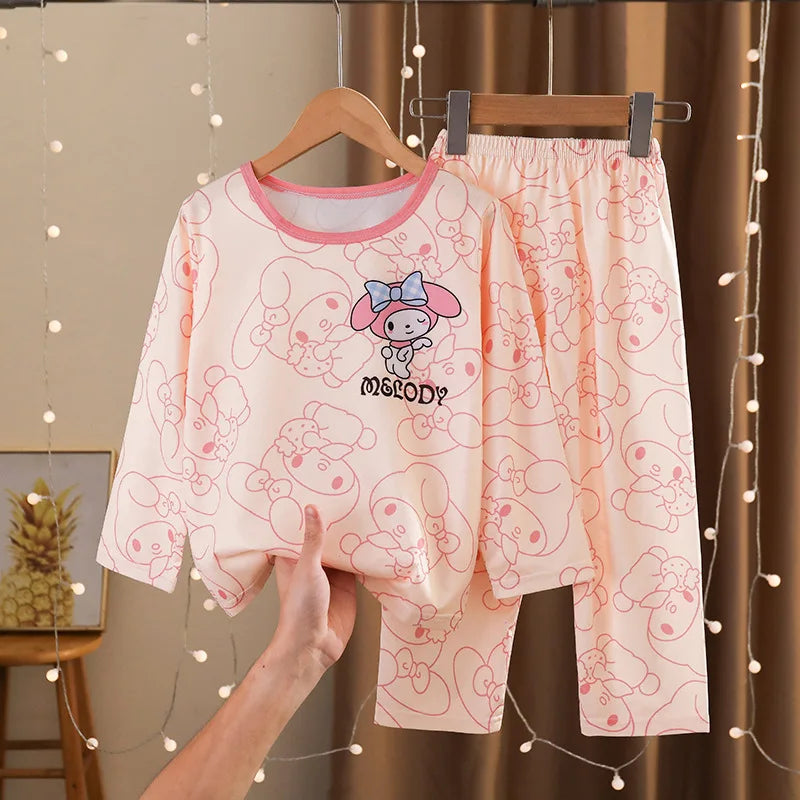 Sanrio Kuromi My Melody Children Pajamas Kawaii Pochacco Cinnamoroll Pure Cotton Long Sleeve Sleepwear Cartoon Kid Home Suit Set