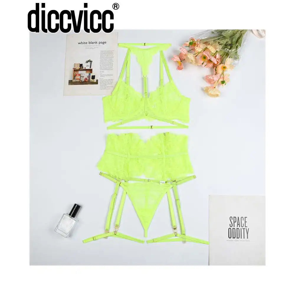 Diccvicc Beautiful Lingerie Eyelash Elegant Transparent Lace Bra Panty Set Floral Embroidery Women Sexy Underwear Exotic Outfit