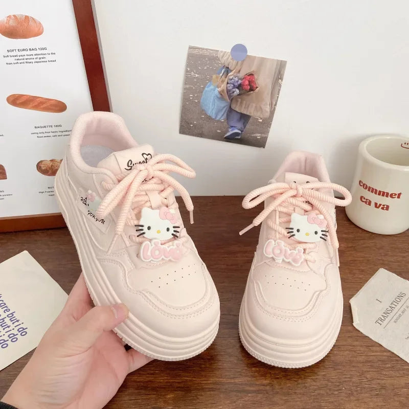 Pink Thick Bottom Skate Shoes Women's Versatile Spring New Chic Design Korean Style Breathable Sports Flat Shoes