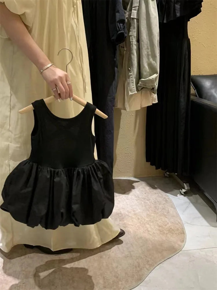 Summer Toddler Girls Dress Black Sweet Cool Wind Cross Backless Off Shoulder Party Princess Sleeveless Dresses For 1-7Y Girls