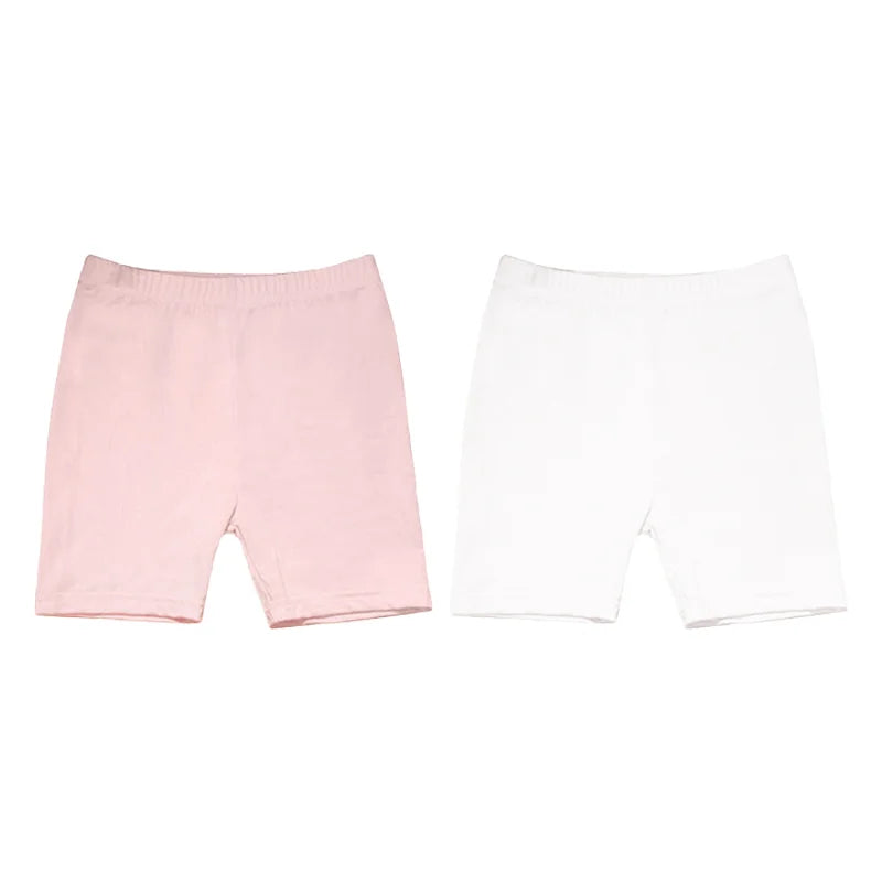 2Pcs Summer Solid Color Kids Leggings Girls Safety Shorts Cotton Leggings Girls' Beach Shorts Are Suitable For Children Age 2-13
