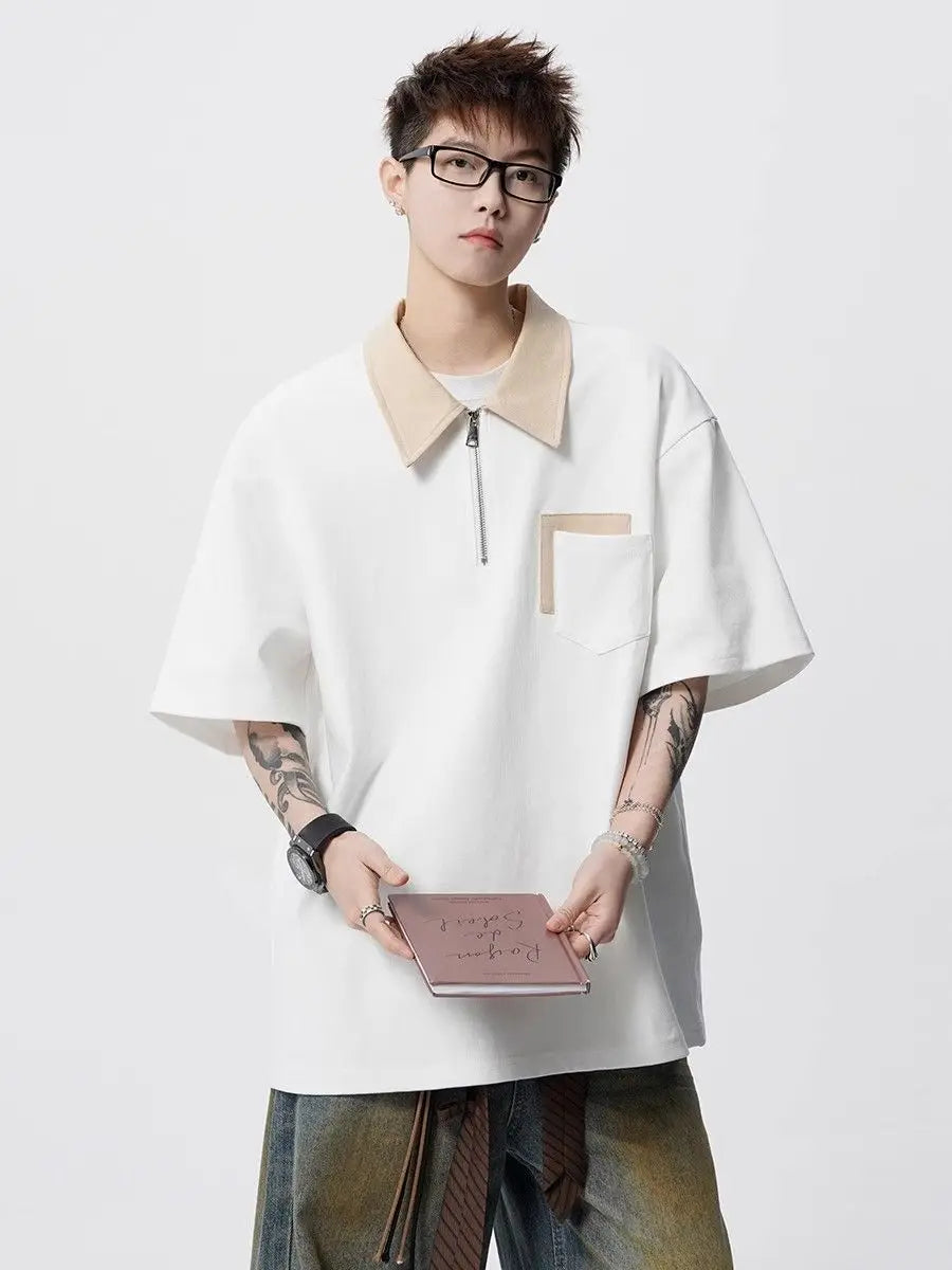 American retro men and women trendy personality polo shirt collar short sleeved summer high street breathable casual T-shirt top