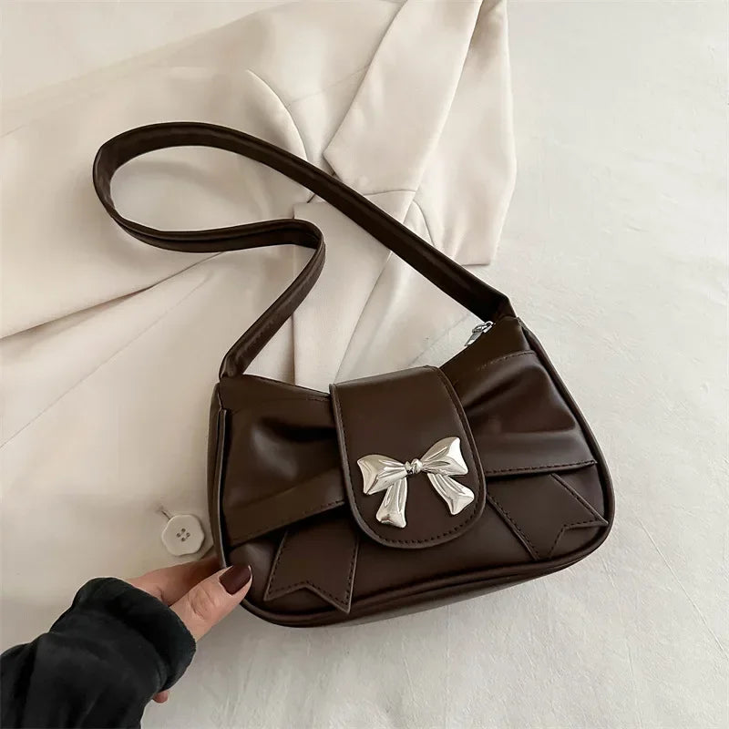 PU Leather Trendy Bow Shoulder Bag Handbag Casual Underarm Bag Daily Commuting Bags Lady Banquet Bag Business Women's Bags