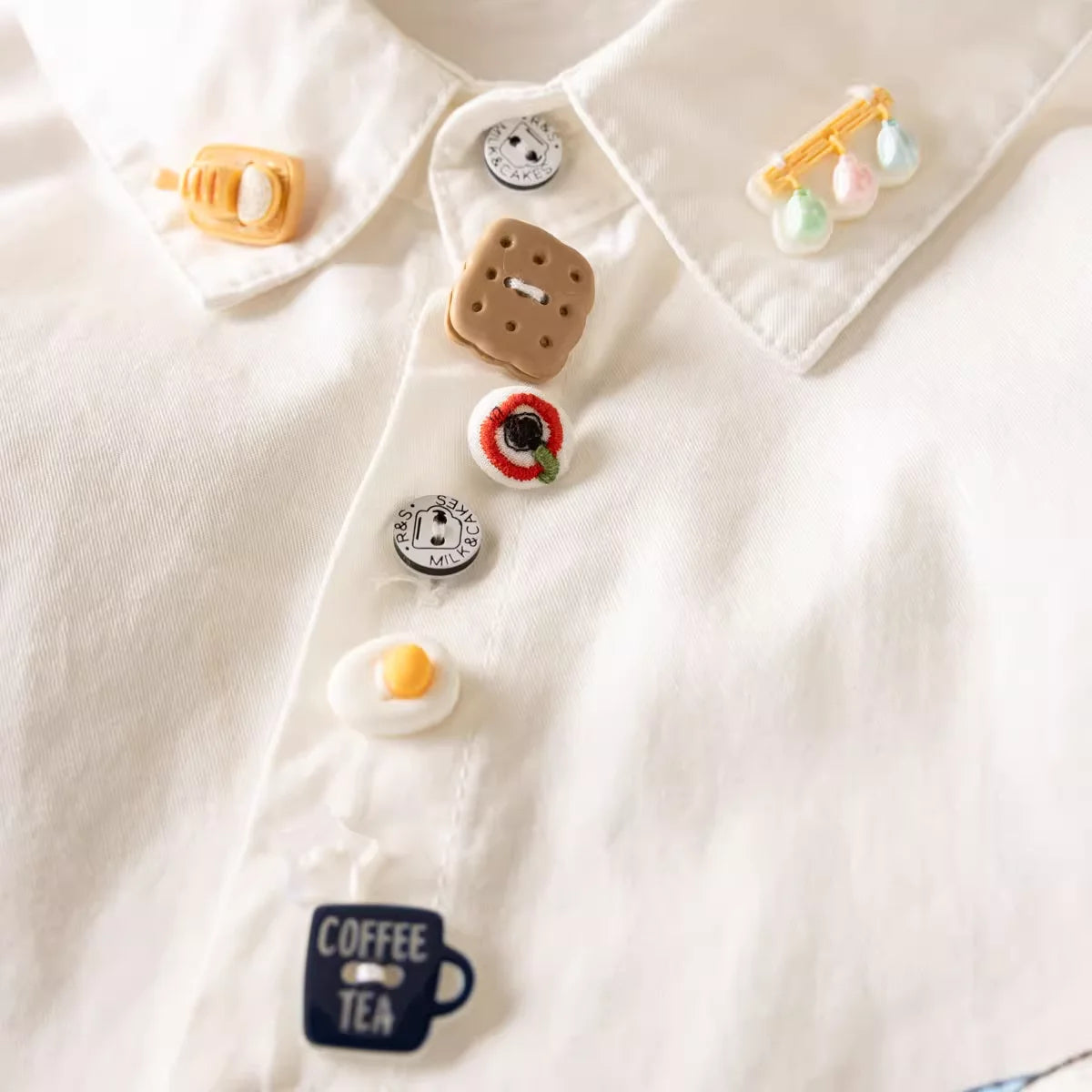 2025 Japanese vintage fashion cartoon buttons white beige green shirts and blouses for women spring long sleeve tops