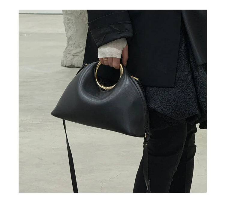 High Quality Women's Clutch Evening Purse Elegant Top-handle Moon Hobo Handbag Shoulder Crossbody Vegan Leather Bag for Party