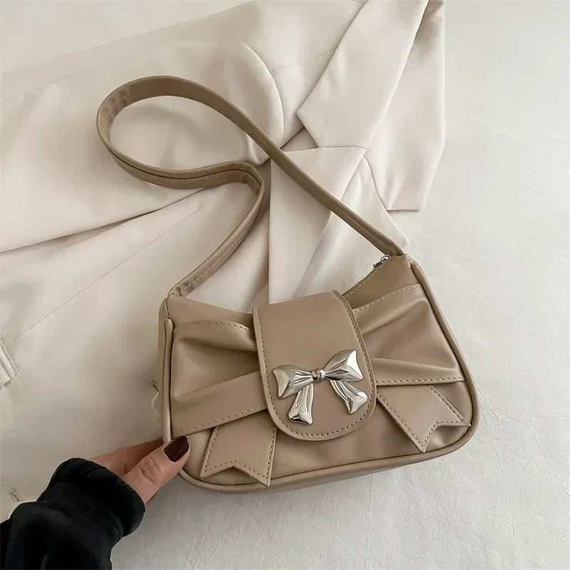PU Leather Trendy Bow Shoulder Bag Handbag Casual Underarm Bag Daily Commuting Bags Lady Banquet Bag Business Women's Bags
