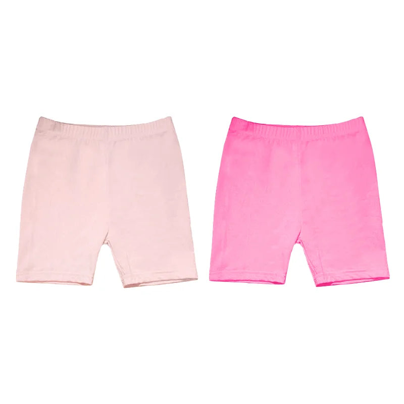 2Pcs Summer Solid Color Kids Leggings Girls Safety Shorts Cotton Leggings Girls' Beach Shorts Are Suitable For Children Age 2-13