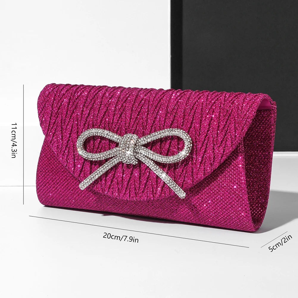 Women Elegant Evening Handbag Shiny Crystal Bow Flap Clutch Purse Envelope Dinner Evening Clutch Bags Wedding Party Prom Purse