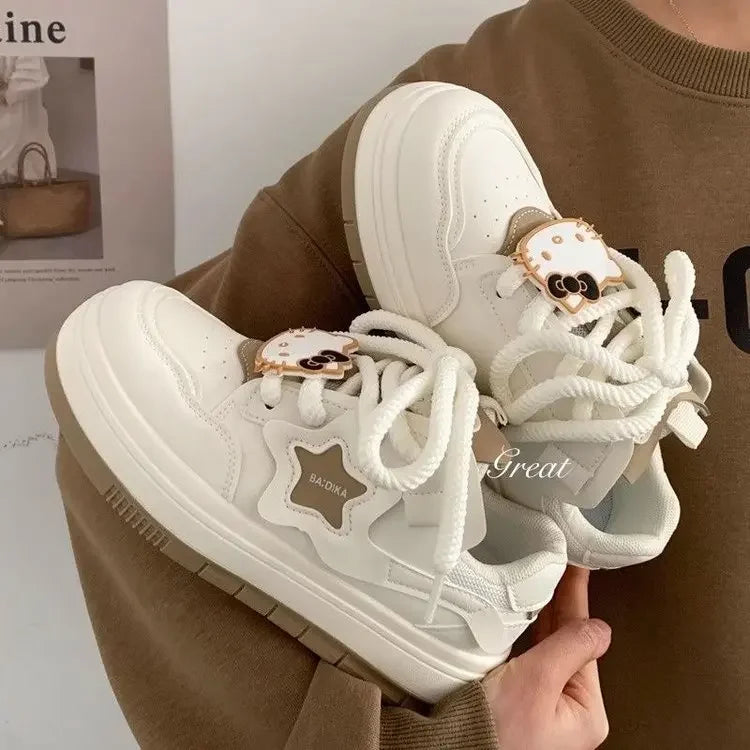 White Cake Star Board Shoes Women's Spring Autumn Thick Base Casual Sports Shoes 2024 New Korean Design Sensibility Niche