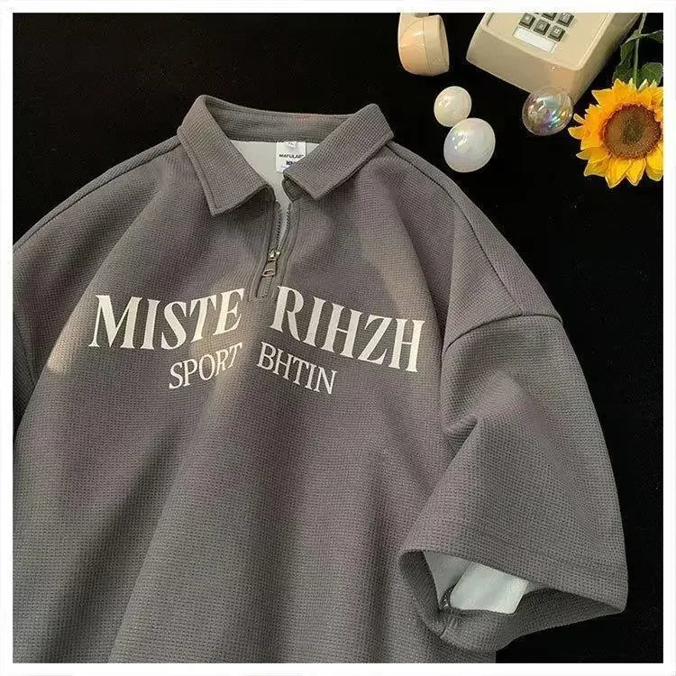 American Style Vintage Polo Shirt For Men Sleeves Business Fashion Trendy Brand Ins Trendy Fluid Shirt Half Sleeve Summer Wear