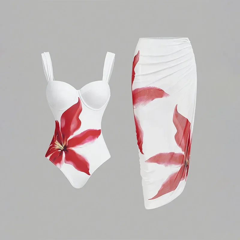 Conservative Bikini Set Women's Print Strap Beach Dress Sexy One-Piece Swimsuit Tropical Vacay Style Female Swimwear Ensemble