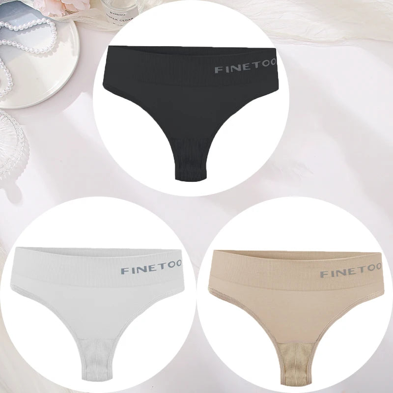 3PCS/Set Women's Panties Sexy Underwear FINETOO Large Size Thong Women Seamless Panties High Waist Girls Thongs M-2XL
