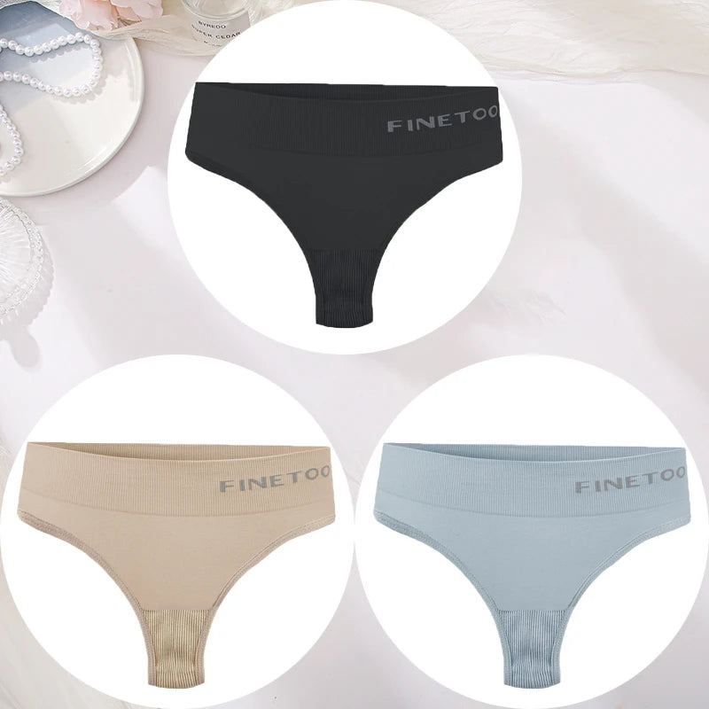 3PCS/Set Women's Panties Sexy Underwear FINETOO Large Size Thong Women Seamless Panties High Waist Girls Thongs M-2XL