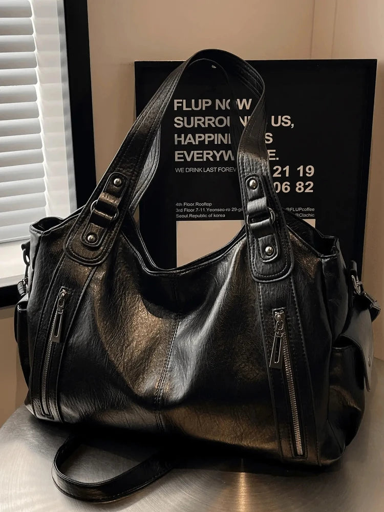 Y2K Women Vintage Retro PU Leather Handbags Underarm Crossbody Buckle Ladies Hand Bag Purse Handbags Shoulder Armpit Tote Bags