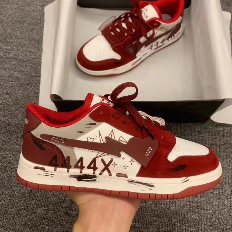Men's Shoes Niche Fashion Retro Graffiti Made Old Board Shoes Women's Flat Bottome Casual Couple Sport Shoe Unisex Lace Up Shoes