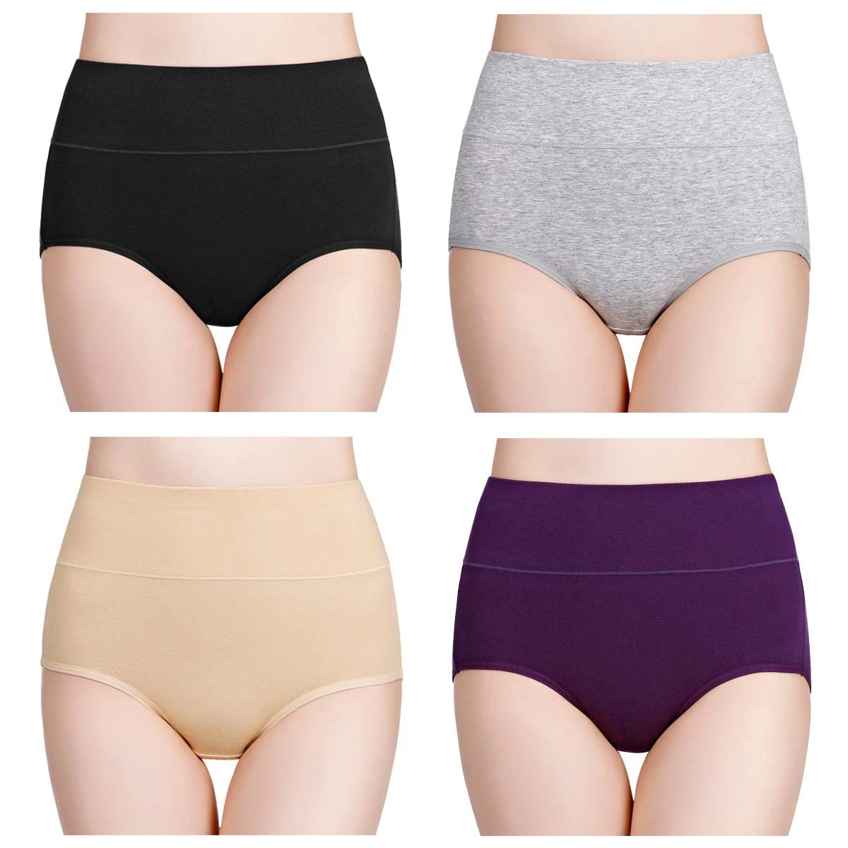 4pcs/pack High Waisted Postpartum Underwear Womens Cotton Underwear Soft Breathable Full Coverage Stretch Panties