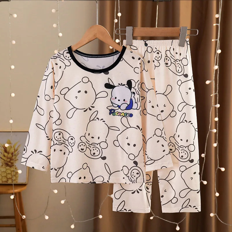 Sanrio Kuromi My Melody Children Pajamas Kawaii Pochacco Cinnamoroll Pure Cotton Long Sleeve Sleepwear Cartoon Kid Home Suit Set
