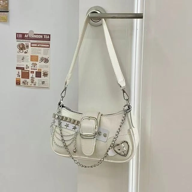 Fashion Hot Girls Square Shoulder Bags Retro Rivet Star Women's Underarm Bag Sweet Pu Leather Female Chain Handbags Pink Purse