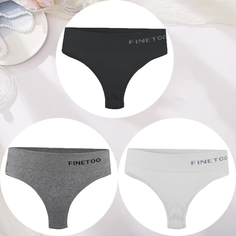 3PCS/Set Women's Panties Sexy Underwear FINETOO Large Size Thong Women Seamless Panties High Waist Girls Thongs M-2XL