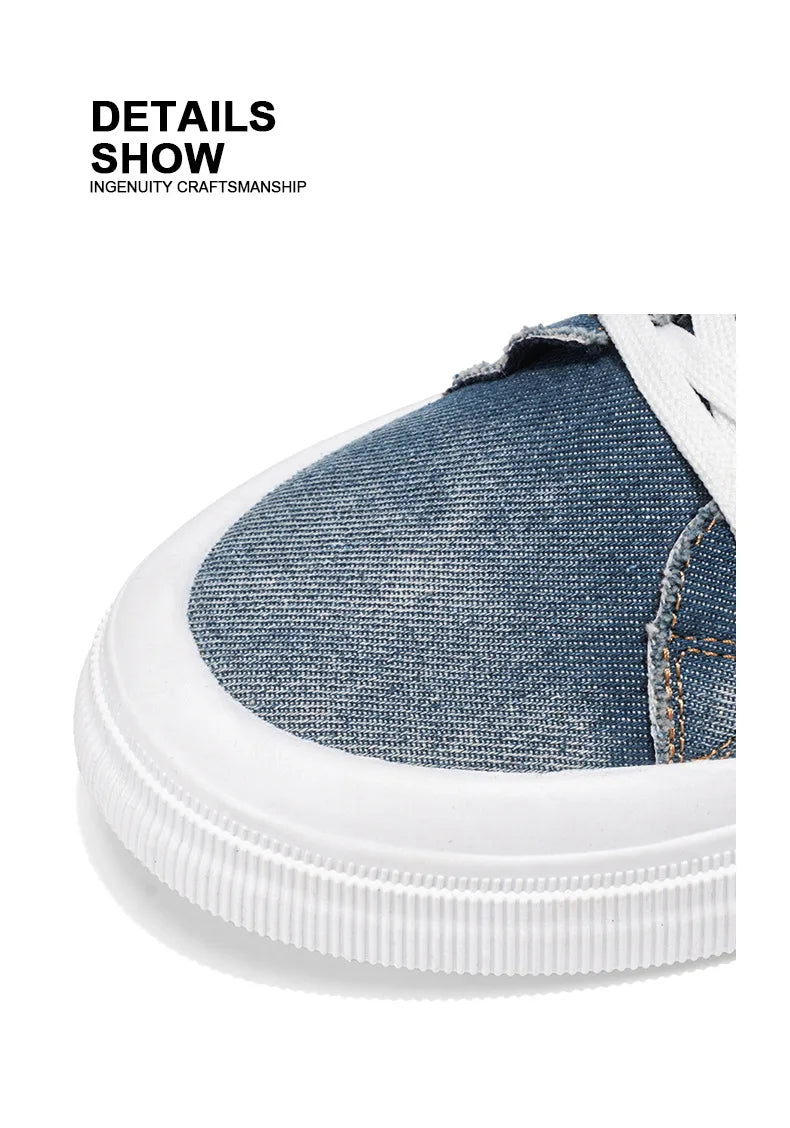 New streetwear denim sneakers men's fashion tied up runway shoes male canvas sneakers hip-hop shoes large size 47 48 boy trainer